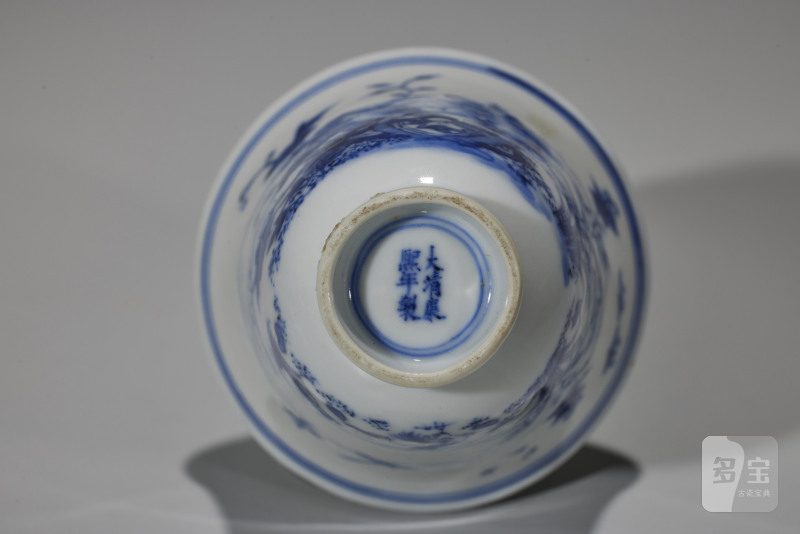 清  青花花鸟纹钟形杯一对 - 图7